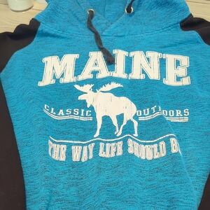 Blue and Black Hoodie with Moose Graphic